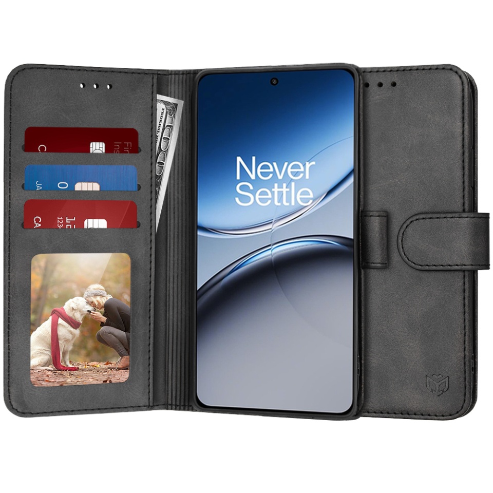 Husa pentru OnePlus Nord 4, SKYDDAR INNOVATION, Diary Book, tip carte, cu Portofel Interior, Antisoc, Negru, set cu sticker