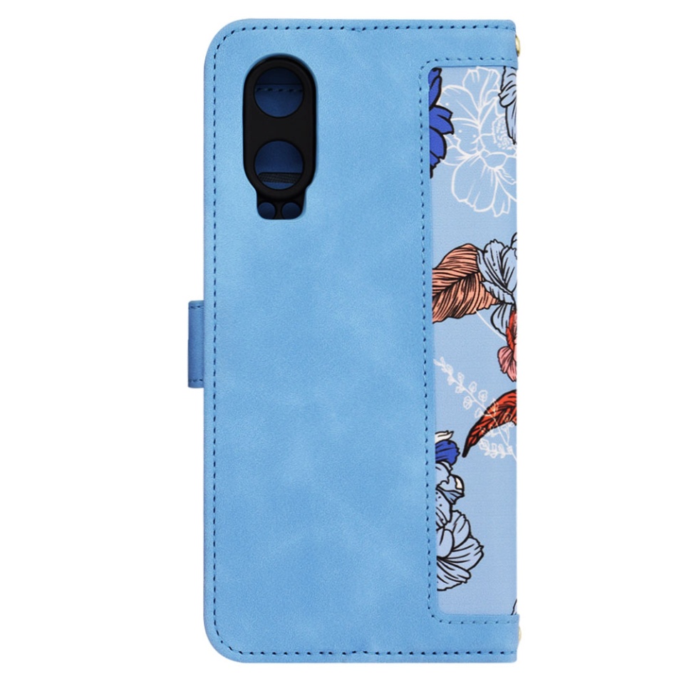Husa pentru OnePlus Nord CE4 Lite din Piele Ecologică cu Design Floral, Protecție 360°, Stand Integrat, Buzunare pentru Carduri, SKDR Floral Wallet - Bleu - 3 | YEO