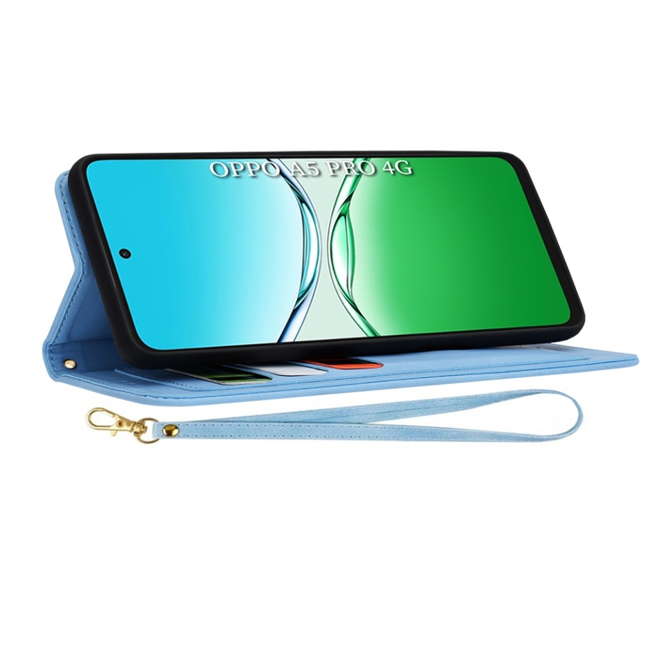 Husa pentru Oppo A5 Pro 5G / A5 Pro 4G, SKYDDAR INNOVATION, Flipcraft din Piele Ecologică, Stand Integrat, Buzunare pentru Carduri, set cu sticker, Bleu - 2 | YEO