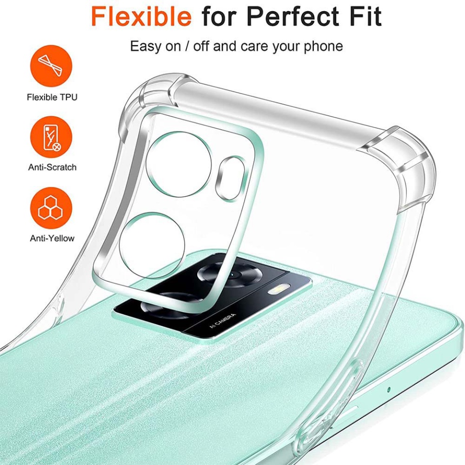 Husa pentru Oppo A57 4G / A57s / OnePlus Nord N20 SE , SKYDDAR INNOVATION, Shockproof Clear din Silicon Slim, Transparenta, set cu sticker - 2 | YEO