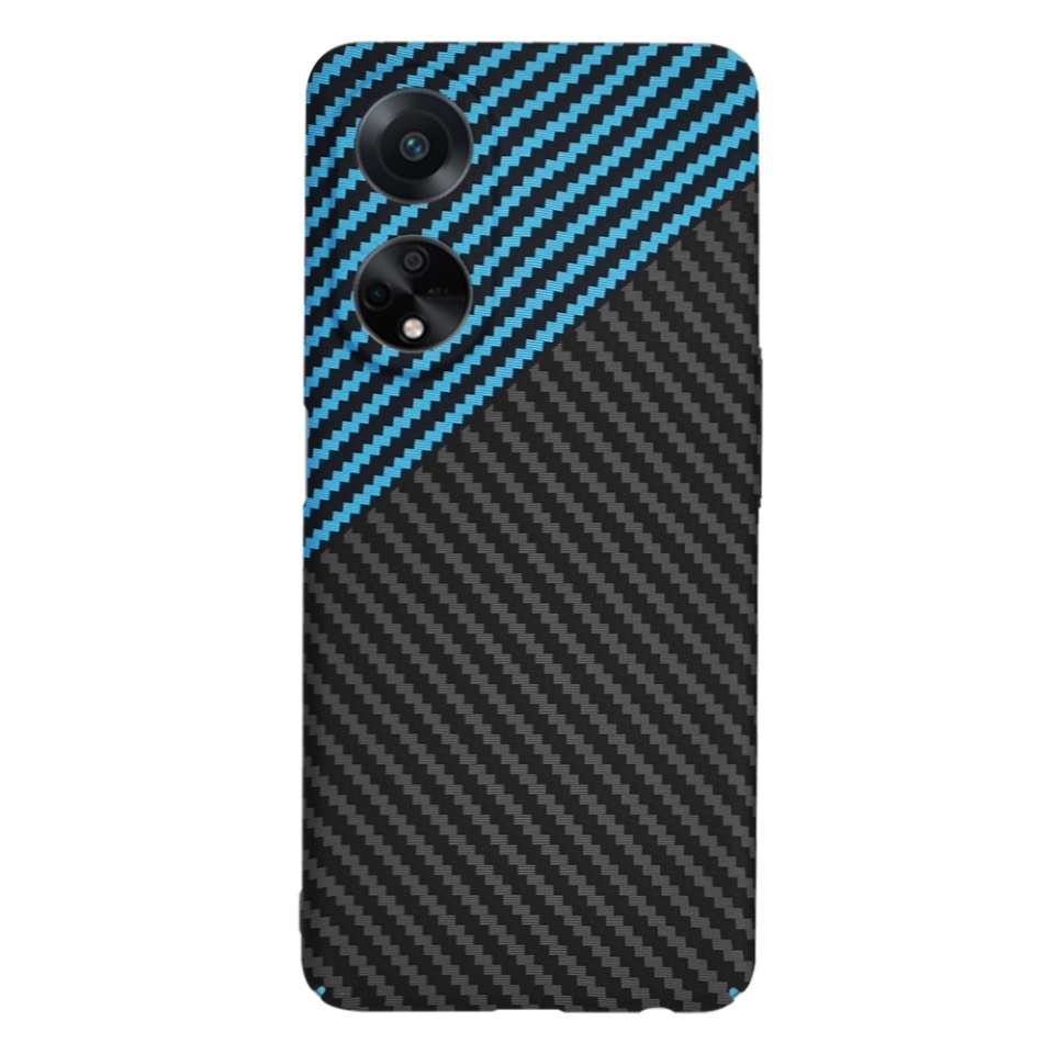 Husa pentru Oppo A98 5G, SKYDDAR INNOVATION, textura carbon, Carbonite FiberShell, set cu sticker, Bleu, - 2 | YEO