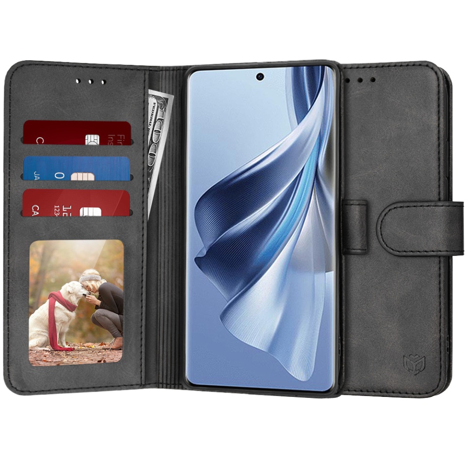 Husa pentru Oppo Reno10 / Reno10 Pro, SKYDDAR INNOVATION, Diary Book, tip carte, cu Portofel Interior, Antisoc, Negru, set cu sticker
