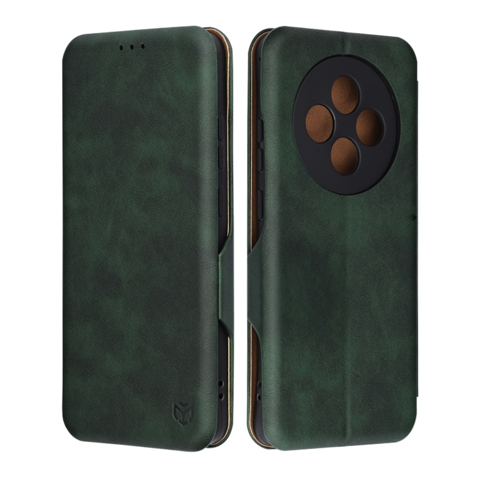 Husa pentru Oppo Reno12 F 5G / Reno12 FS 5G / Reno12 F 4G / Reno12 FS 4G, SKYDDAR INNOVATION, Safe Wallet tip carte din Piele Ecologica, Suport Carduri, Inchidere Magnetica, Verde, set cu sticker