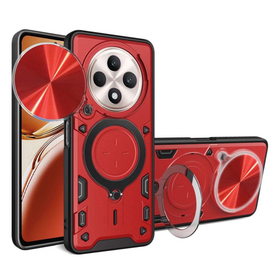 Husa pentru Oppo Reno12 F 5G / Reno12 FS 5G / Reno12 F 4G / Reno12 FS 4G, SKYDDAR INNOVATION, CamGuard Pro, Inel Magnetic, Protectie Camera, set cu sticker, Rosu