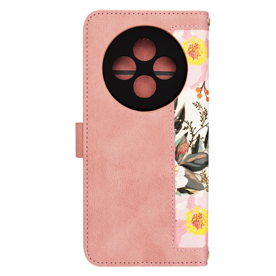 Husa pentru Oppo Reno12 F 5G / Reno12 FS / Reno12 F 4G din Piele Ecologică cu Design Floral, Protecție 360°, Stand Integrat, Buzunare pentru Carduri, SKDR Floral Wallet - Roz - 3 | YEO