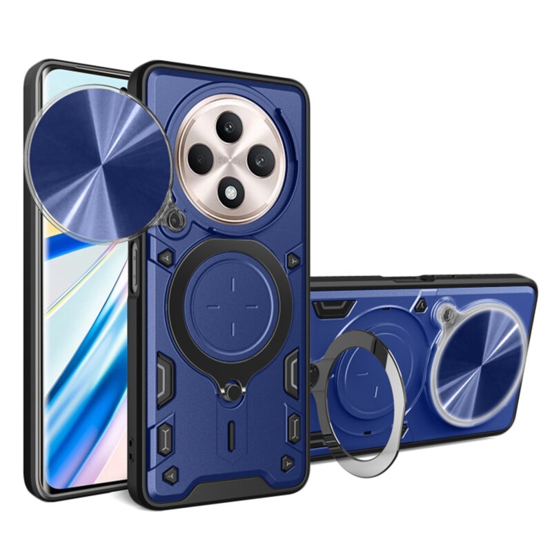 Husa pentru Oppo Reno12 F / Reno12 FS, cu inel magnetic si suport ajustabil, protectie completa camera, SKDR SafeCover - Albastru