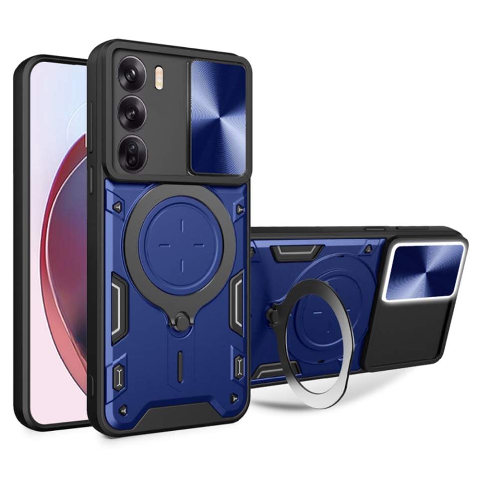 Husa pentru Oppo Reno12, SKYDDAR INNOVATION, CamGuard Pro, Inel Magnetic, Protectie Camera, set cu sticker, Albastru