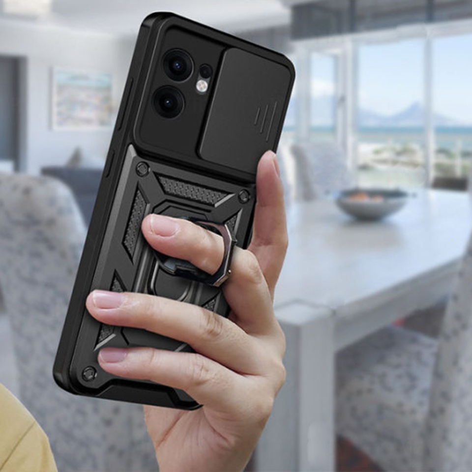 Husa pentru Oppo Reno13 F 4G / Reno13 F 5G cu inel magnetic si protectie camera CamShield cu sticker - Negru - 2 | YEO