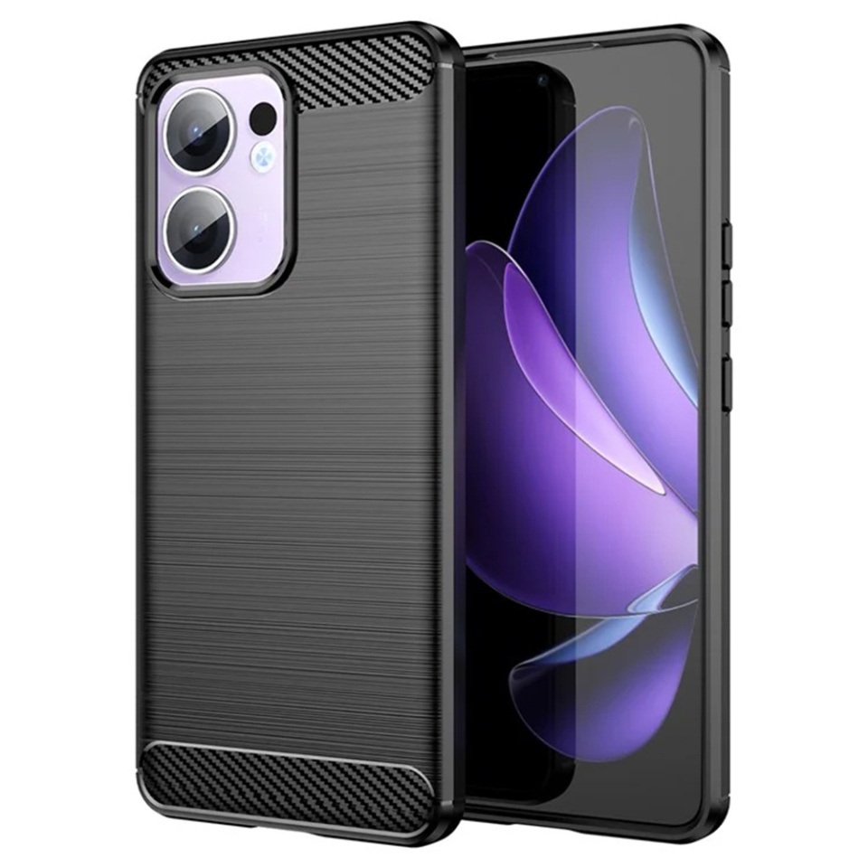 Husa pentru Oppo Reno13 F 4G / Reno13 F 5G din Silicon Premium, Slim, cu textura Fibra Carbon cu sticker - Negru
