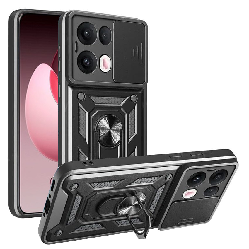 Husa pentru Oppo Reno13 Pro, SKYDDAR INNOVATION, CamShield, Inel magnetic, set cu sticker, Negru