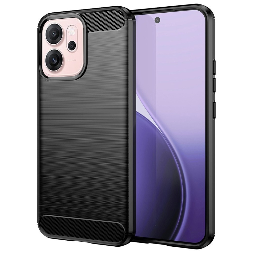 Husa pentru Oppo Reno14 F, SKYDDAR INNOVATION, Carbon Silicone, din Silicon Slim, cu textura Fibra Carbon, set cu sticker, Negru
