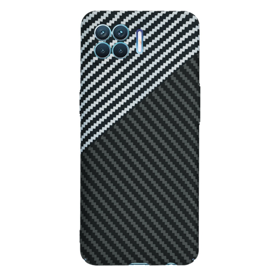 Husa pentru Oppo Reno4 Lite, SKYDDAR INNOVATION, textura carbon, Carbonite FiberShell, set cu sticker, Gri, - 2 | YEO