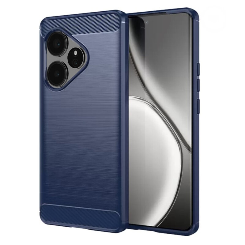 Husa pentru Realme GT 7 Pro din Silicon Premium, Slim, cu textura Fibra Carbon - Albastru
