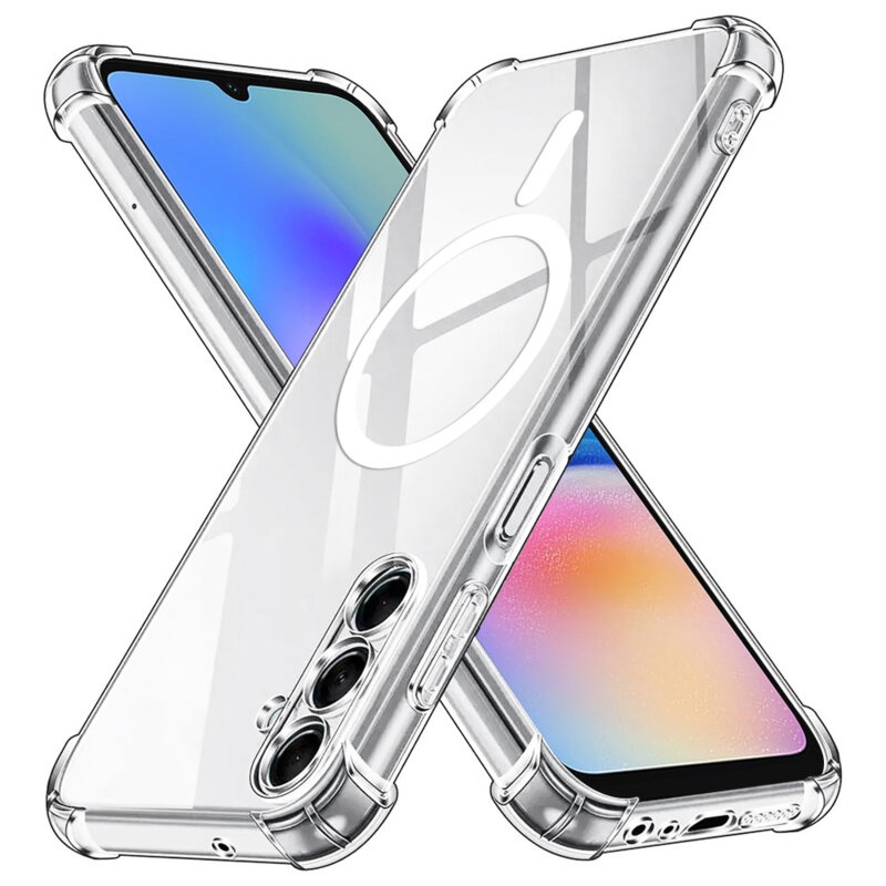 Husa pentru Samsung Galaxy A05s, SKYDDAR INNOVATION, Shockproof MagSafe, Transparenta, set cu sticker