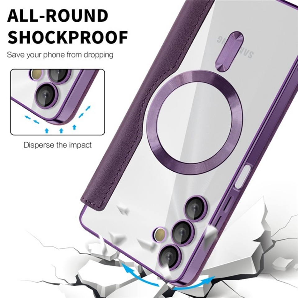 Husa pentru Samsung Galaxy A05s tip carte, SKYDDAR INOVATION, SmartMag Book, Magsafe, RFiD, Suport Carduri, set cu sticker, Mov - 3 | YEO