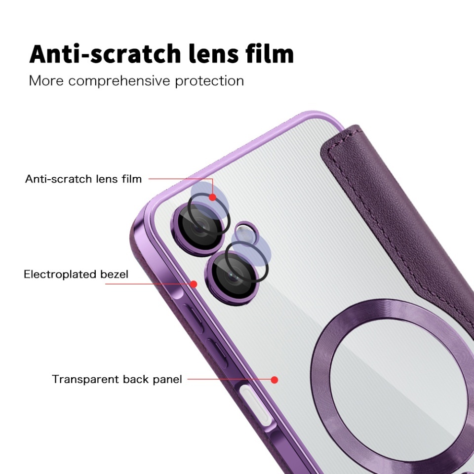 Husa pentru Samsung Galaxy A06 tip carte, SKYDDAR INOVATION, SmartMag Book, Magsafe, RFiD, Suport Carduri, set cu sticker, Mov - 2 | YEO