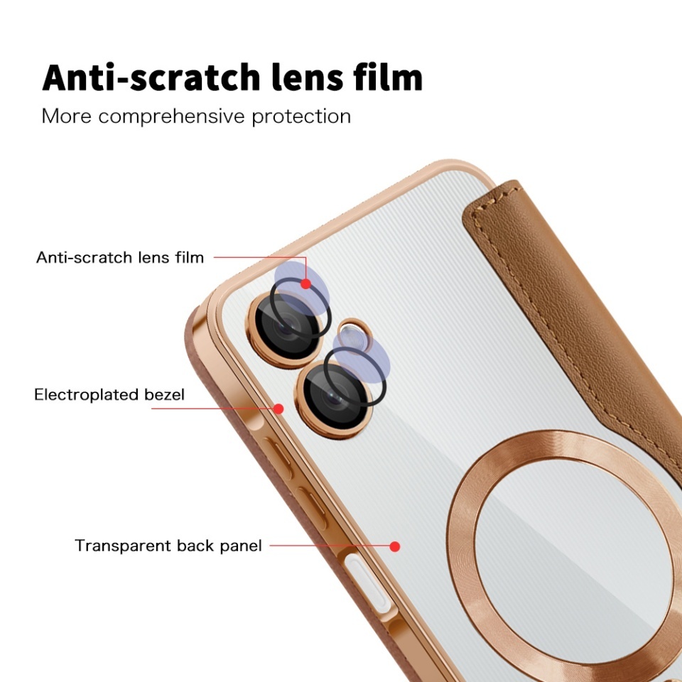 Husa pentru Samsung Galaxy A06 tip carte, SKYDDAR INOVATION, SmartMag Book, Magsafe, RFiD, Suport Carduri, set cu sticker, Maro - 2 | YEO