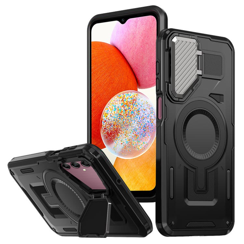 Husa pentru Samsung Galaxy A14 5G / Galaxy A14 4G, SKYDDAR INNOVATION, CamVault MagSafe cu Protectie Camera, set cu sticker, Negru