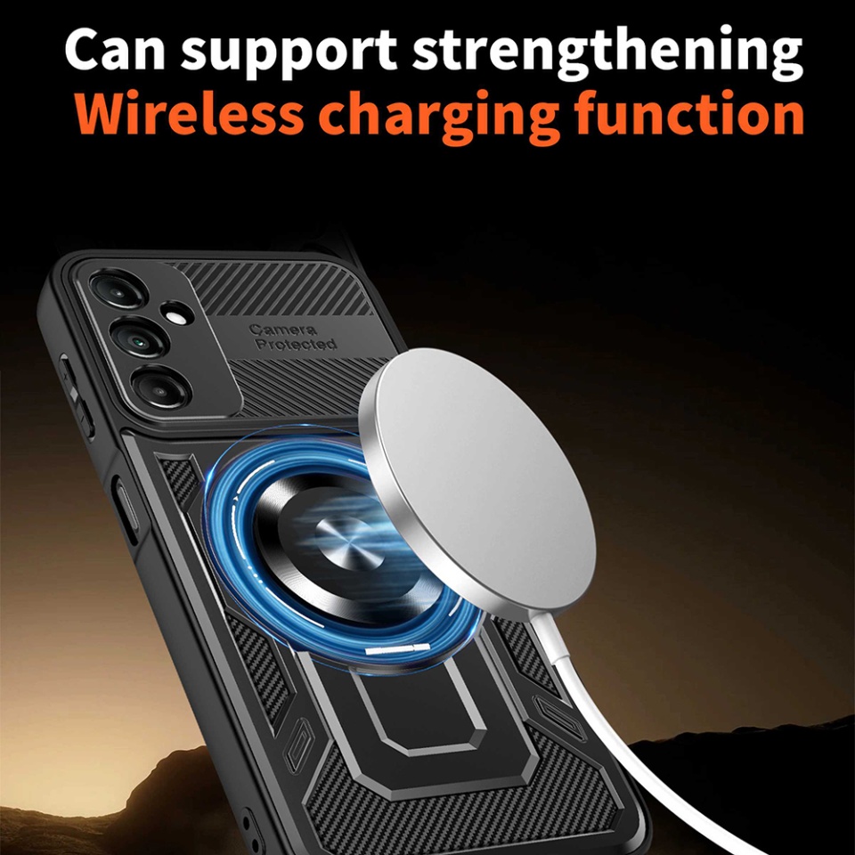 Husa pentru Samsung Galaxy A14 5G / Galaxy A14 4G, SKYDDAR INNOVATION, RuggedCam, Inel magnetic antisoc, set cu sticker, Albastru - 1 | YEO