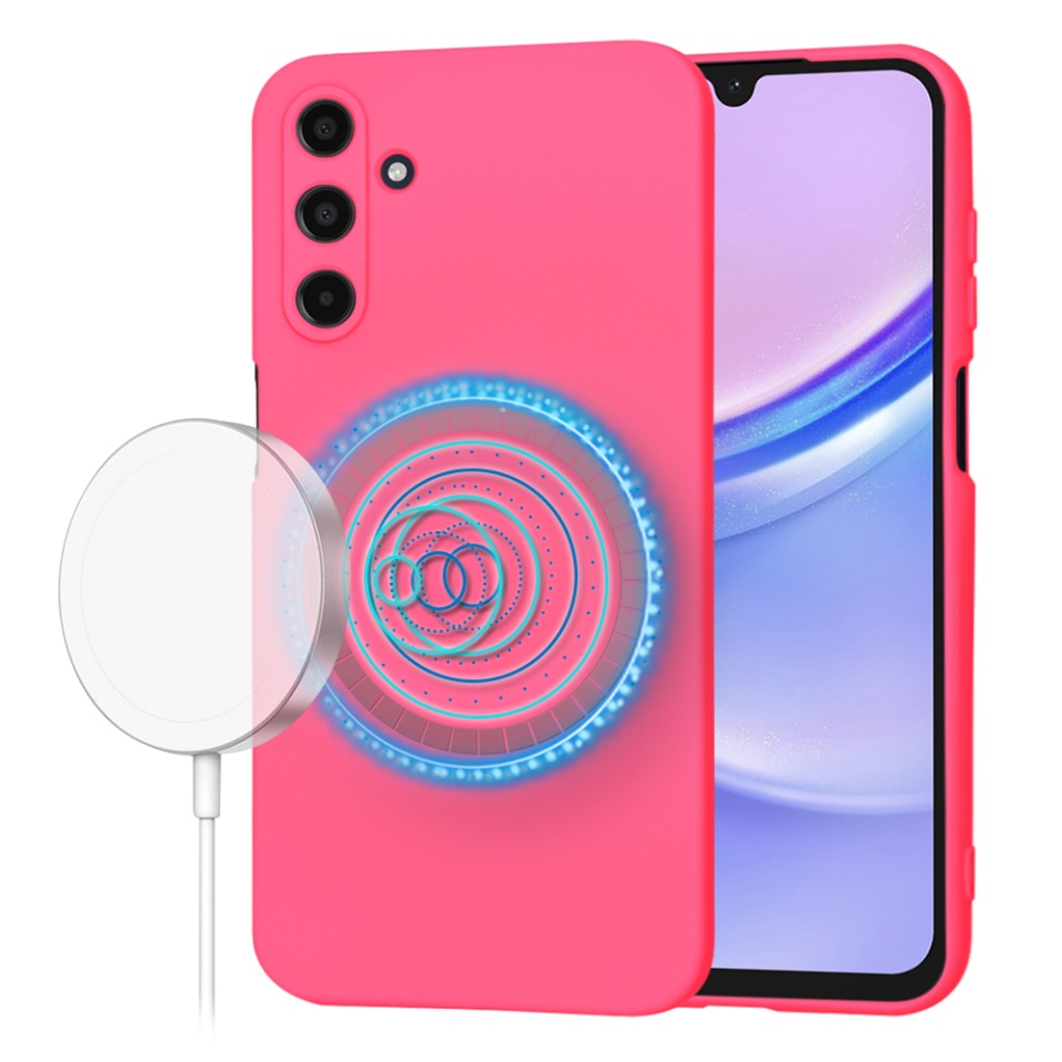 Husa pentru Samsung Galaxy A15 4G din Silicon Catifelat, Protectie Premium, Skyddar SoftElegance Magsafe - Fucsia