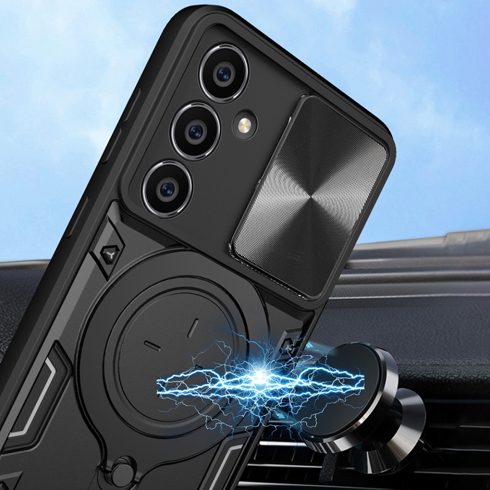 Husa pentru Samsung Galaxy A15 4G / Galaxy A15 5G, cu inel magnetic si suport ajustabil, protecție completa camera, SKDR SafeCover - Mov - 5