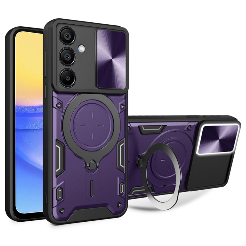 Husa pentru Samsung Galaxy A15 4G / Galaxy A15 5G, SKYDDAR INNOVATION, CamGuard Pro, Inel Magnetic, Protectie Camera, set cu sticker, Mov