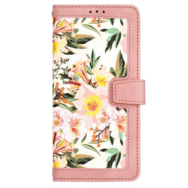 Husa pentru Samsung Galaxy A16 4G / Galaxy A16 5G din Piele Ecologică cu Design Floral, Protecție 360°, Stand Integrat, Buzunare pentru Carduri, SKDR Floral Wallet - Roz - 1 | YEO