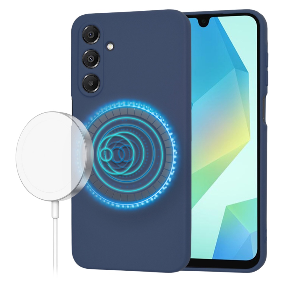 Husa pentru Samsung Galaxy A16 4G / Galaxy A16 5G din Silicon Catifelat, Protectie Premium, Skyddar SoftElegance Magsafe - Bleumarin