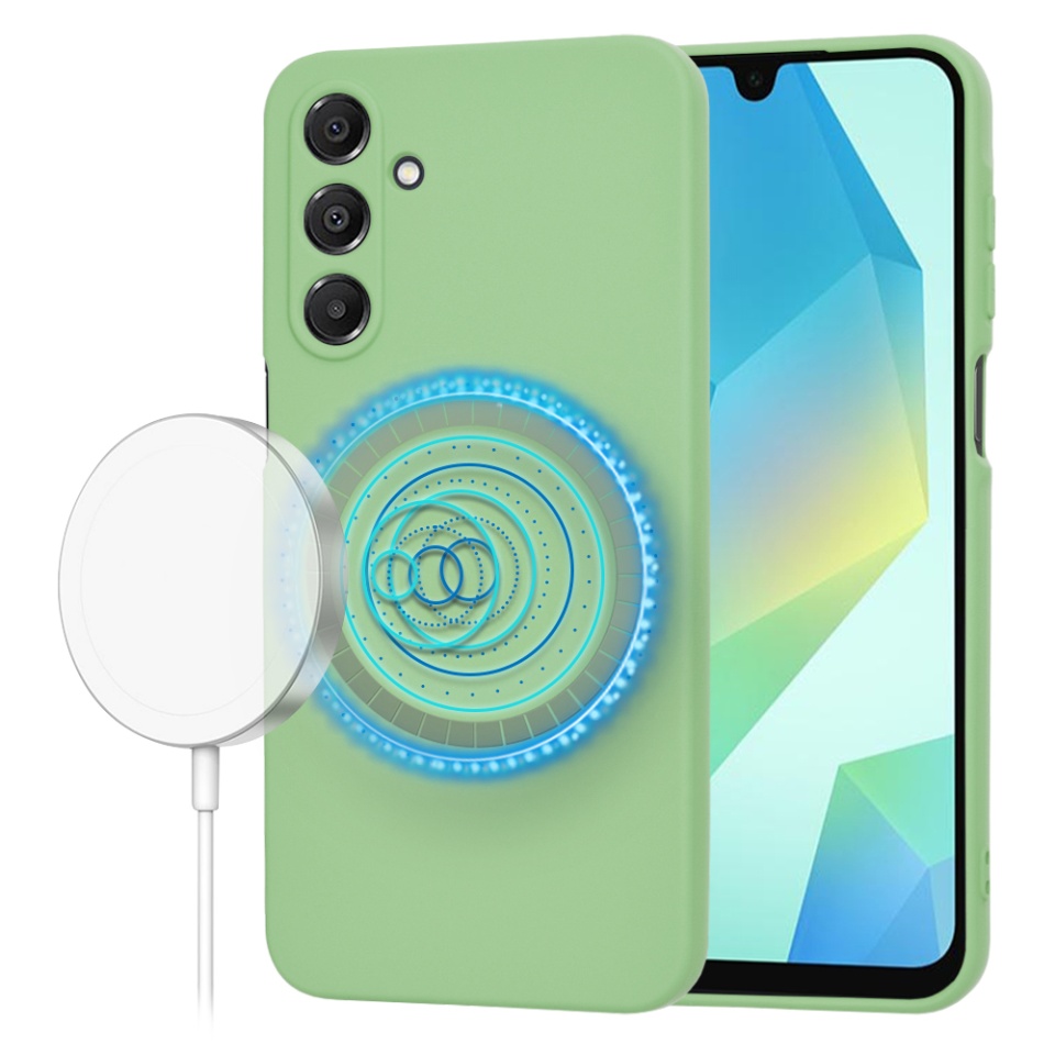 Husa pentru Samsung Galaxy A16 4G / Galaxy A16 5G din Silicon Catifelat, Protectie Premium, Skyddar SoftElegance Magsafe - Verde deschis