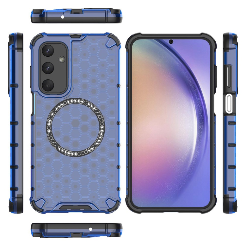 Husa pentru Samsung Galaxy A16 4G / Galaxy A16 5G, SKYDDAR INNOVATION, HoneyComb Shield MagSafe, Antisoc, set cu sticker, Albastru - 3 | YEO