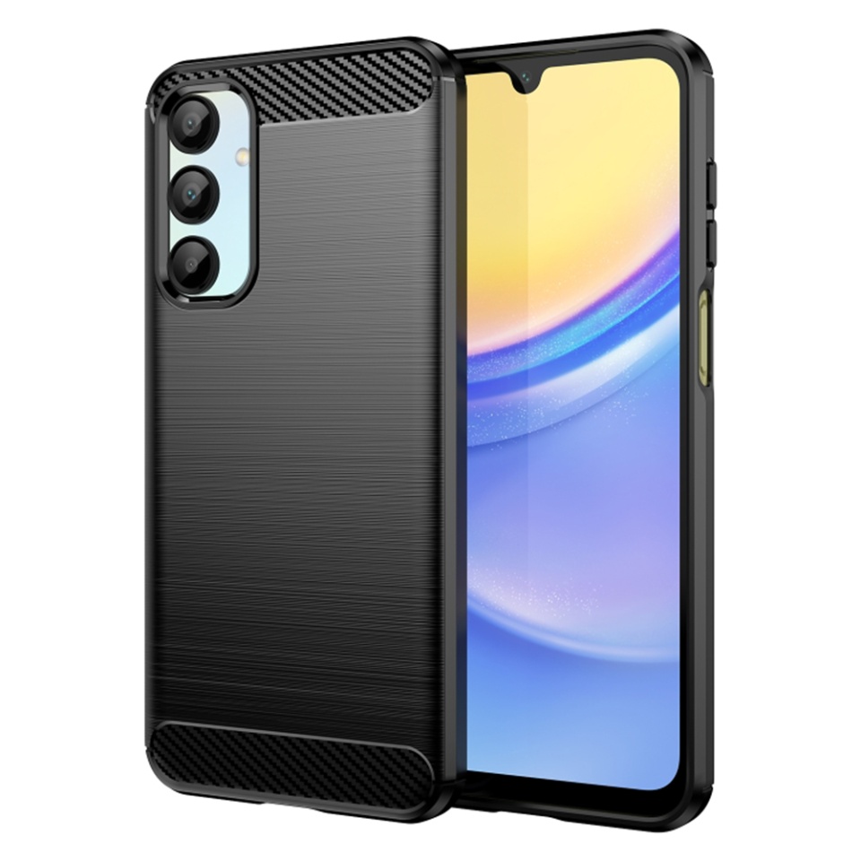 Husa pentru Samsung Galaxy A16 din Silicon Premium, Slim, cu textura Fibra Carbon - Negru