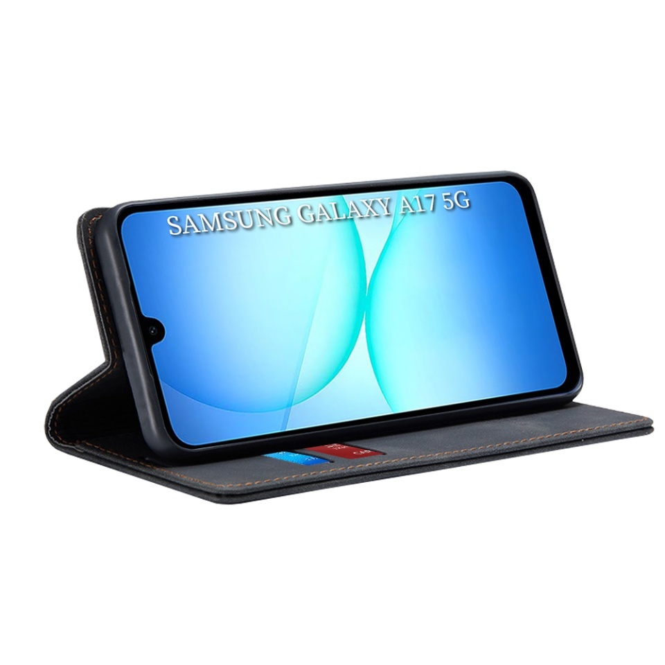 Husa pentru Samsung Galaxy A17 5G, SKYDDAR INNOVATION, Confy Cover tip Carte din piele Eco Premium, cu Portofel Interior, set cu sticker, Negru - 1 | YEO