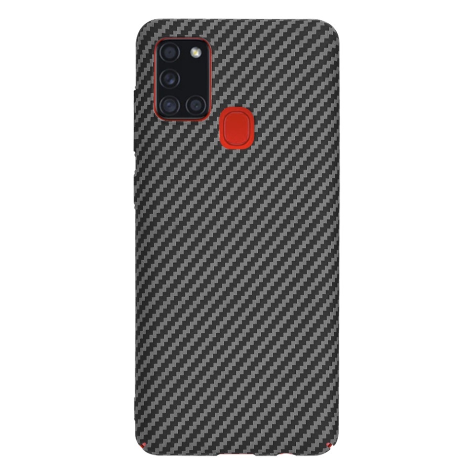 Husa pentru Samsung Galaxy A21s, SKYDDAR INNOVATION, textura carbon, Carbonite FiberShell, set cu sticker, Negru, - 2 | YEO