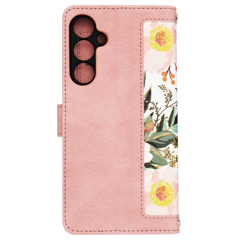 Husa pentru Samsung Galaxy A25 5G, SKYDDAR INNOVATION, Flipcraft din Piele Ecologică, Stand Integrat, Buzunare pentru Carduri, set cu sticker, Roz - 2 | YEO