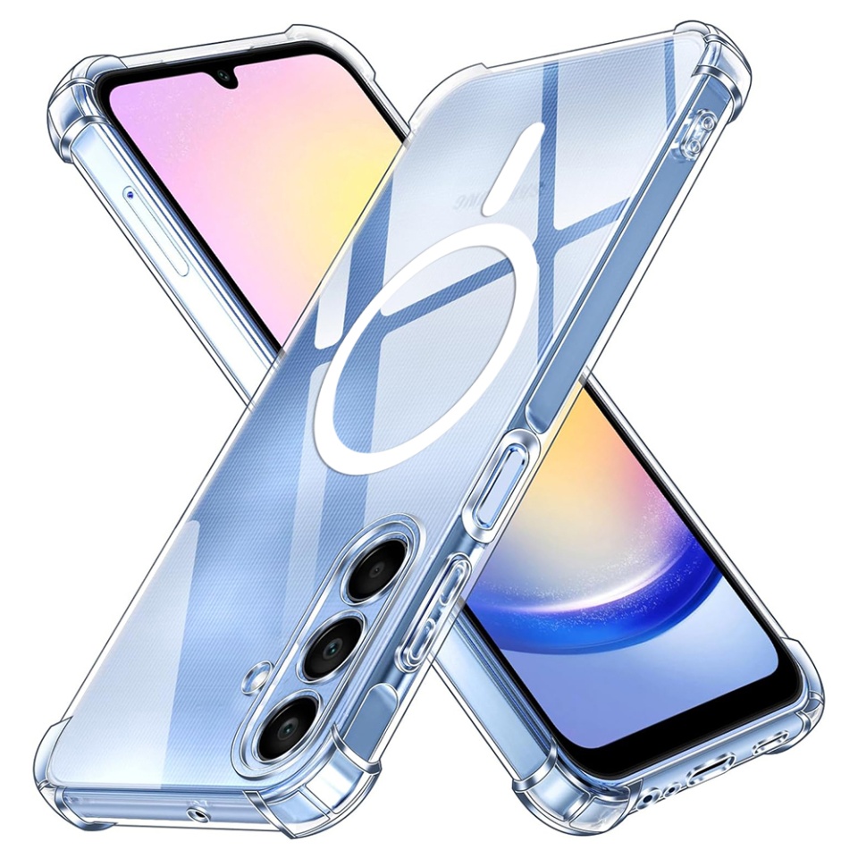 Husa pentru Samsung Galaxy A25 5G, SKYDDAR INNOVATION, Shockproof MagSafe, Transparenta, set cu sticker