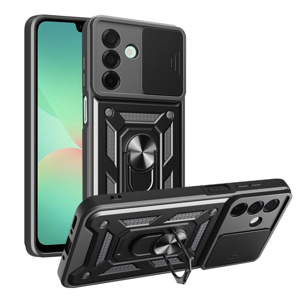 Husa pentru Samsung Galaxy A26 5G, SKYDDAR INNOVATION, CamShield, Negru, set cu sticker