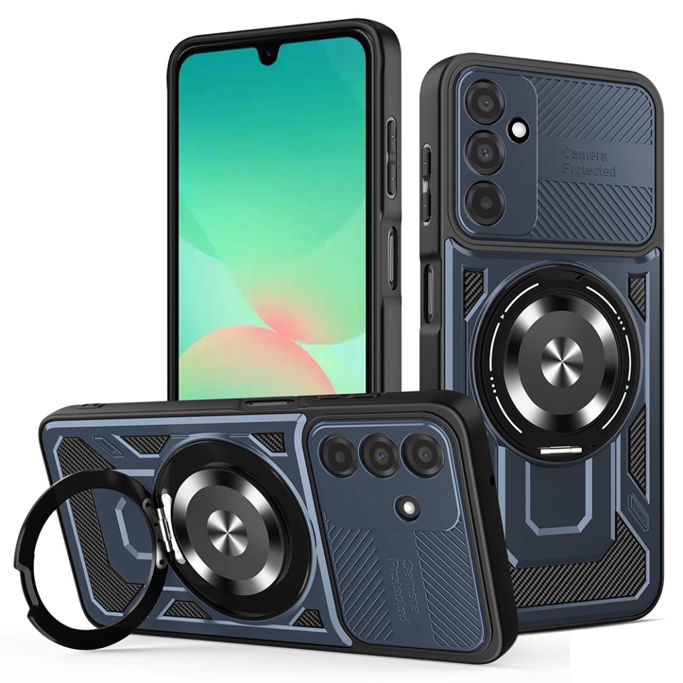 Husa pentru Samsung Galaxy A26 5G, SKYDDAR INNOVATION, RuggedCam, Inel magnetic antisoc, set cu sticker, Albastru