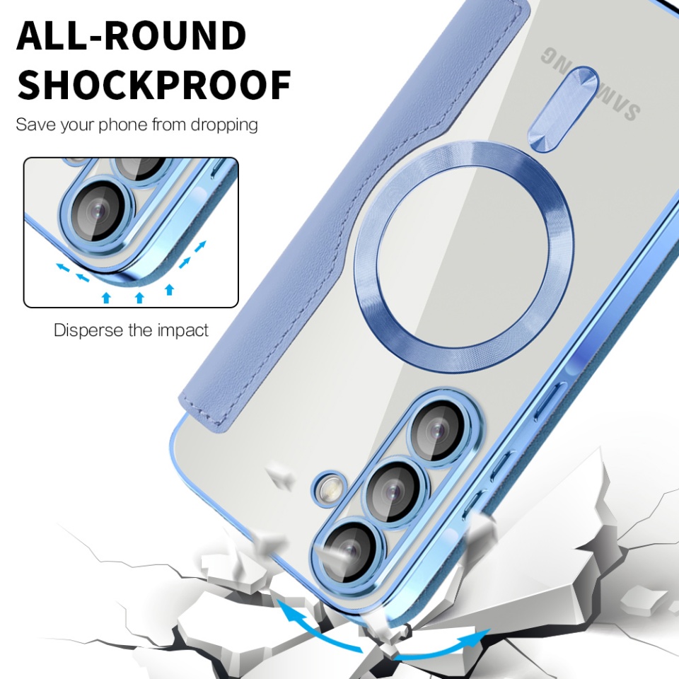 Husa pentru Samsung Galaxy A26 5G tip carte, SKYDDAR INOVATION, SmartMag Book, Magsafe, RFiD, Suport Carduri, set cu sticker, Bleu - 2 | YEO