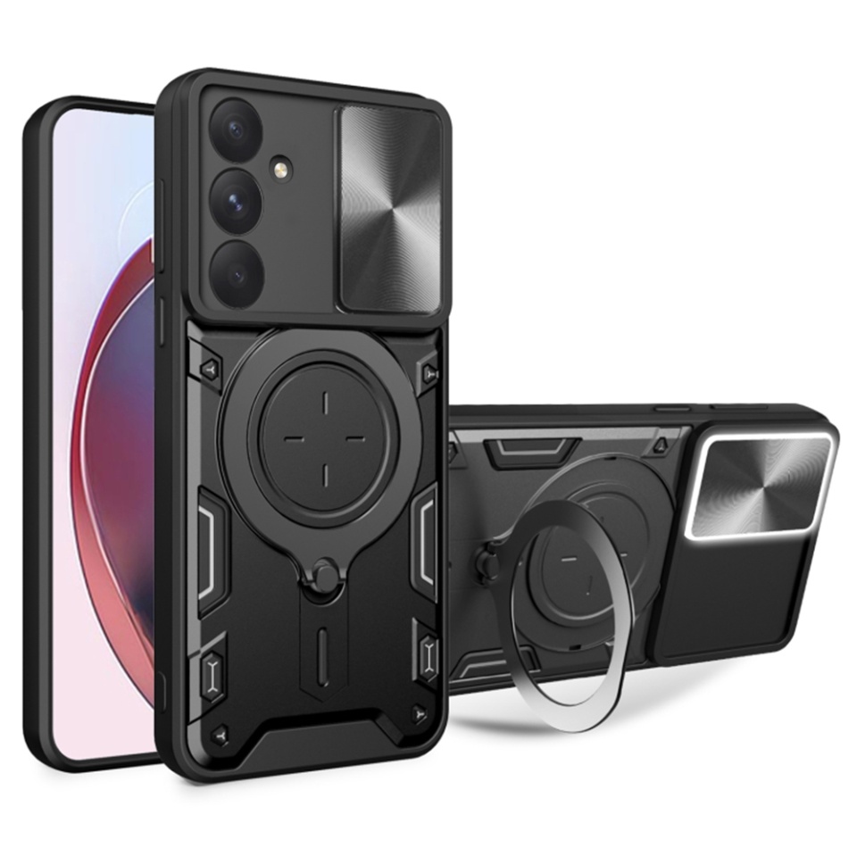 Husa pentru Samsung Galaxy A35 5G, cu inel magnetic si suport ajustabil, protecție completa camera, SKDR SafeCover - Negru