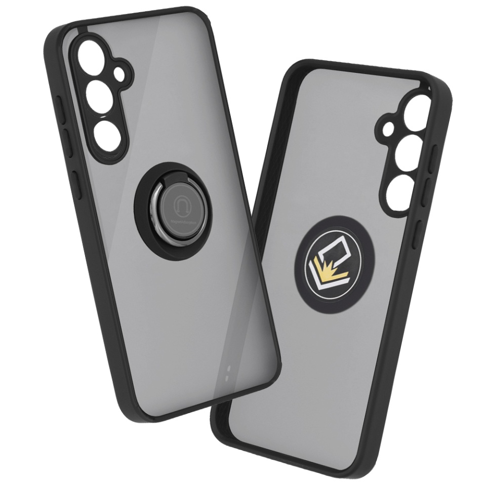 Husa pentru Samsung Galaxy A35 5G, SKYDDAR INNOVATION, Glinth cu Inel Rotativ 360° Magnetic, Negru, set cu sticker