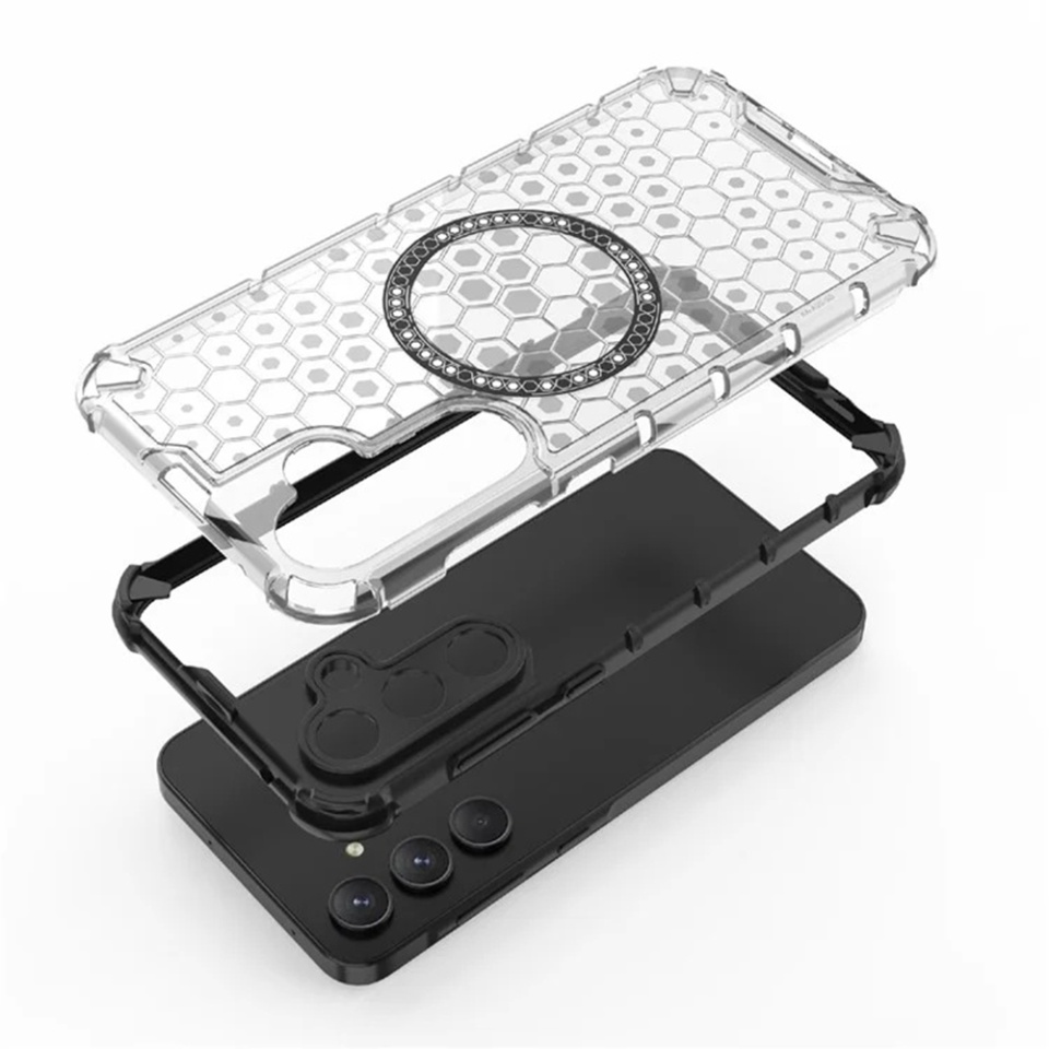 Husa pentru Samsung Galaxy A35 5G, SKYDDAR INNOVATION, HoneyComb Shield MagSafe, Alb, set cu sticker - 3 | YEO