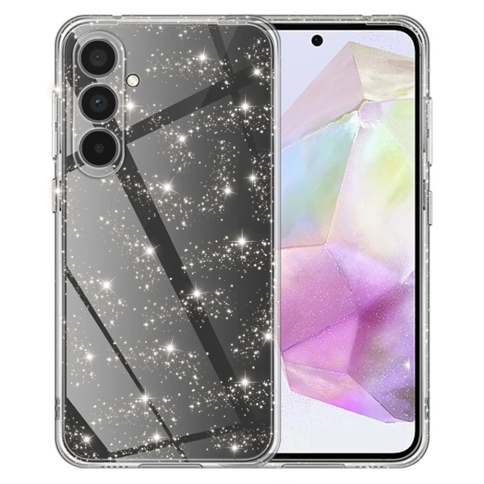 Husa pentru Samsung Galaxy A35 5G, SKYDDAR INNOVATION, SparkleSkin din Silicon TPU cu Sclipici, Design Elegant, set cu sticker, Transparenta
