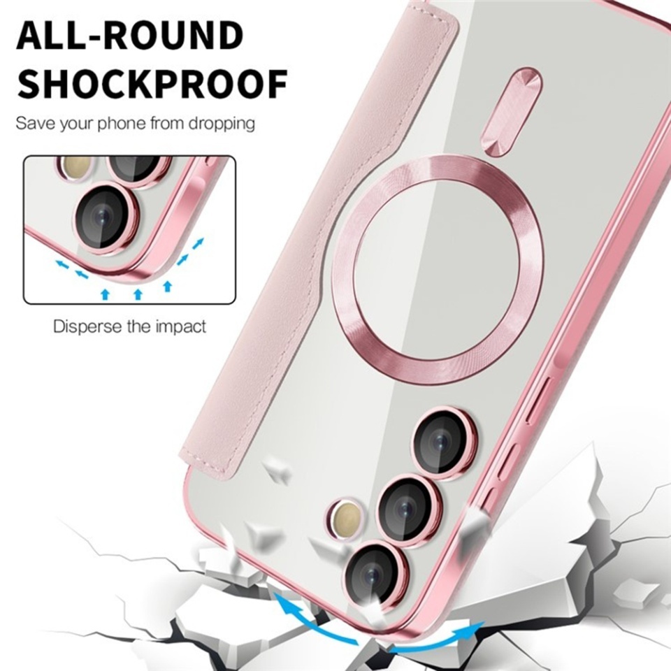Husa pentru Samsung Galaxy A35 5G tip carte, SKYDDAR INOVATION, SmartMag Book, Magsafe, RFiD, Suport Carduri, set cu sticker, Roz - 3 | YEO