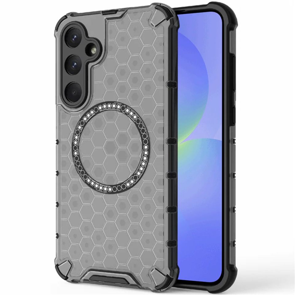 Husa pentru Samsung Galaxy A36 5G, SKYDDAR INNOVATION, HoneyComb Shield MagSafe, Negru, set cu sticker