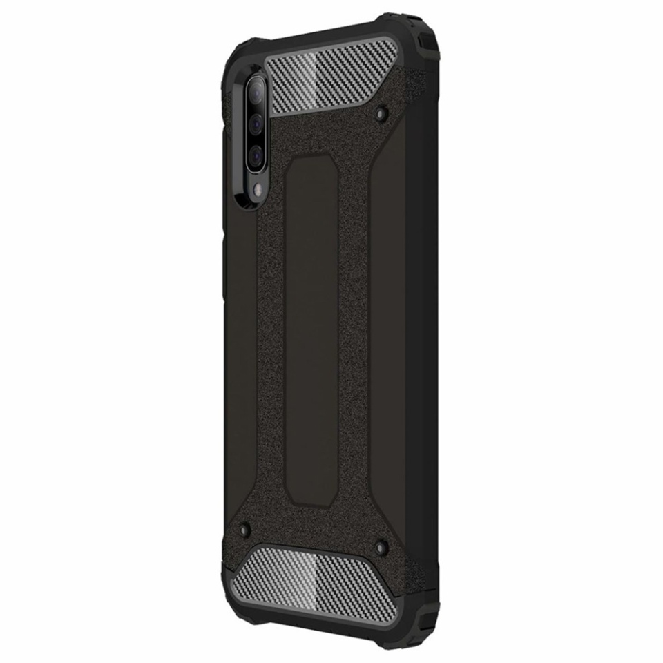 Husa pentru Samsung Galaxy A50 / Galaxy A30s / Galaxy A50s, SKYDDAR INNOVATION, Hybrid Armor, din Plastic Dur, Margini Cauciucate, Antisoc, set cu sticker, Negru