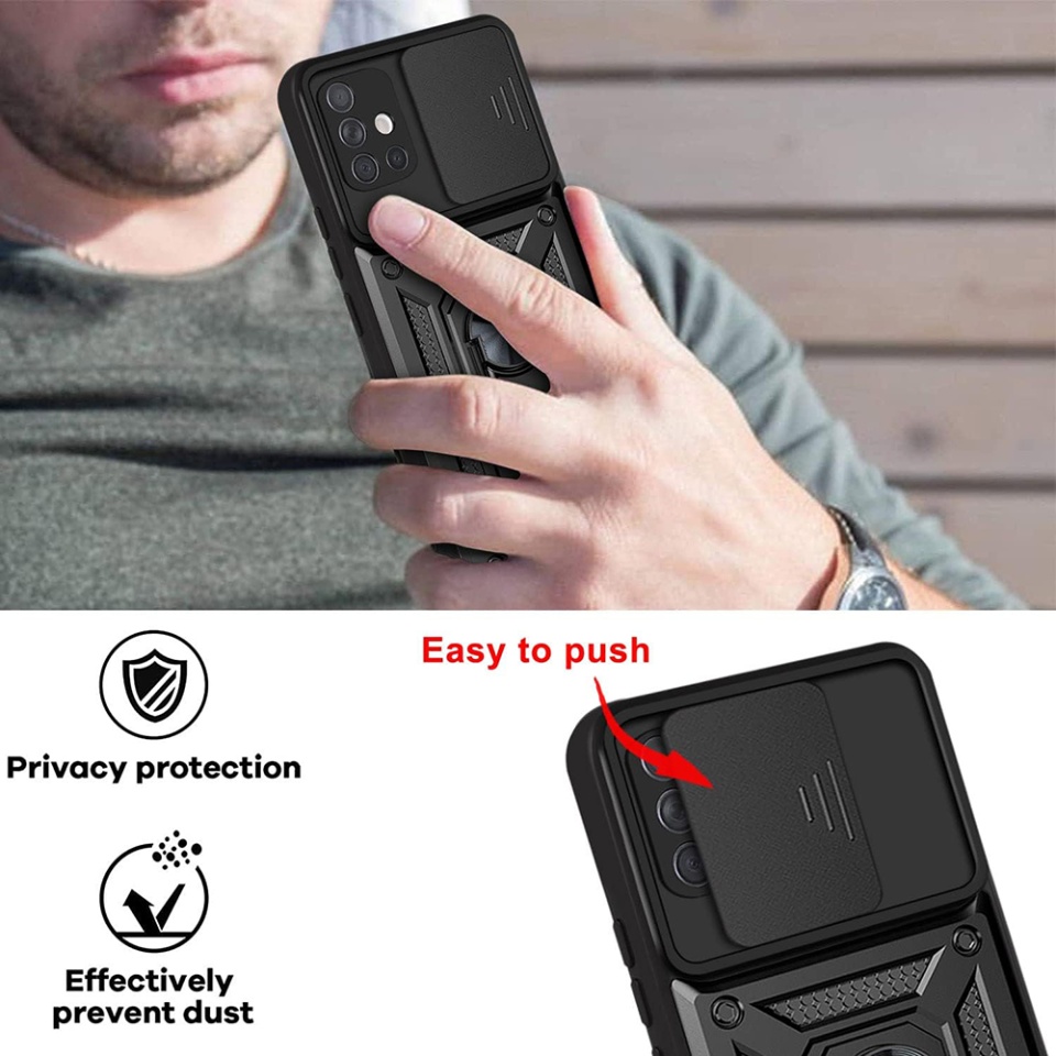 Husa pentru Samsung Galaxy A51 4G, SKYDDAR INNOVATION, CamShield, Inel magnetic, set cu sticker, Negru - 3 | YEO