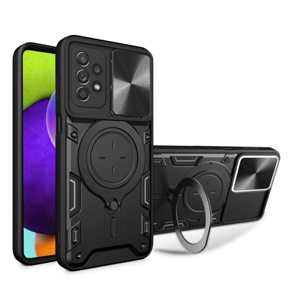 Husa pentru Samsung Galaxy A52 5G / Galaxy A52 4G / Galaxy A52s 5G, SKYDDAR INNOVATION, CamGuard Pro, Inel Magnetic, Protectie Camera, set cu sticker, Negru
