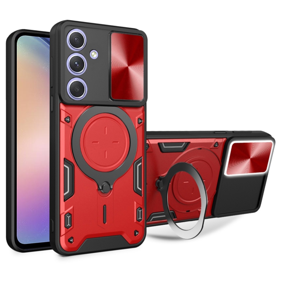 Husa pentru Samsung Galaxy A54, SKYDDAR INNOVATION, CamGuard Pro, Inel Magnetic, Protectie Camera, set cu sticker, Rosu