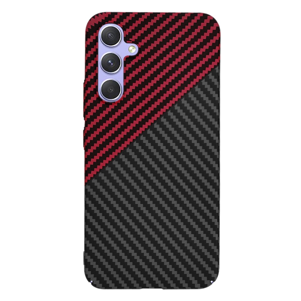 Husa pentru Samsung Galaxy A54, SKYDDAR INNOVATION, Carbonite FiberShell, Rosu inchis, set cu sticker - 3 | YEO