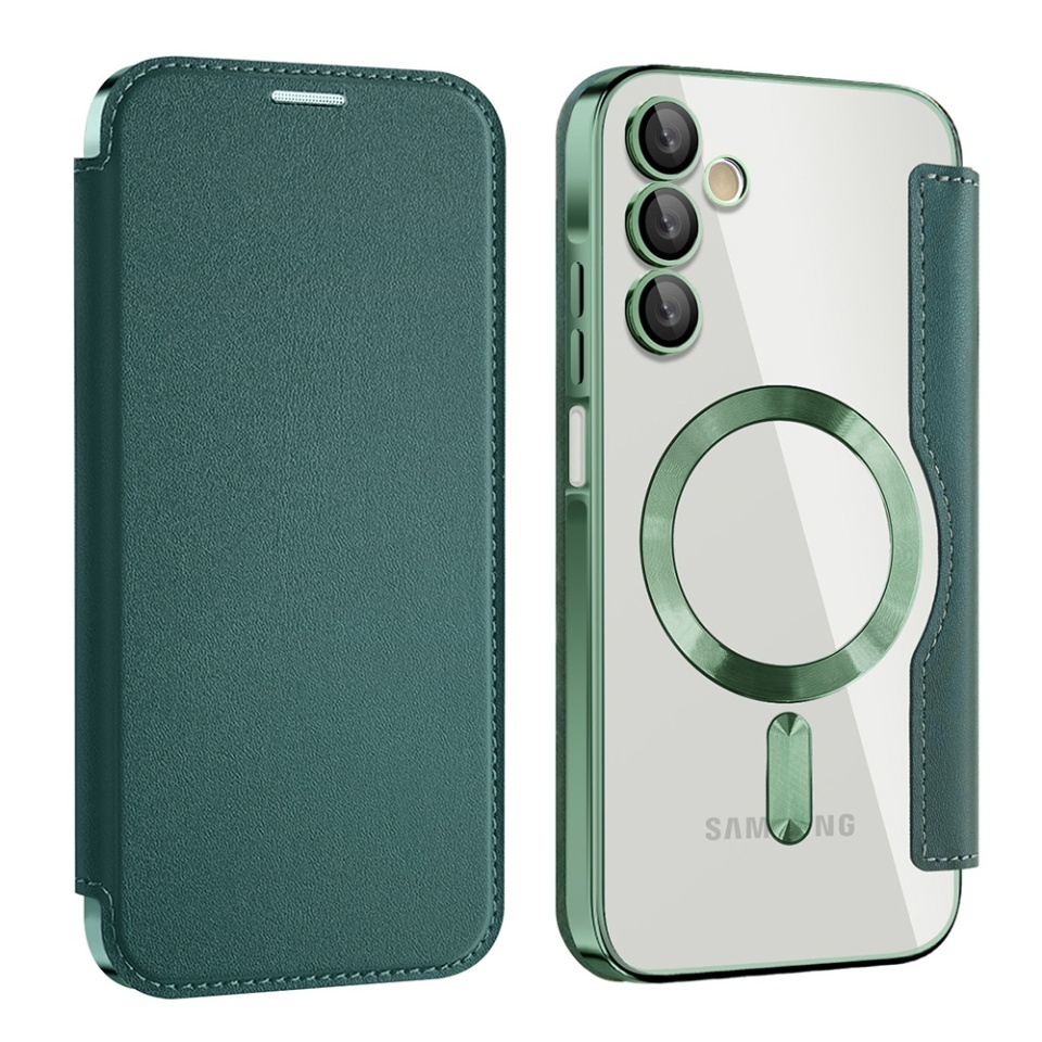 Husa pentru Samsung Galaxy A55 5G tip carte, SKYDDAR INOVATION, SmartMag Book, Magsafe, RFiD, Suport Carduri, set cu sticker, Verde - 1 | YEO